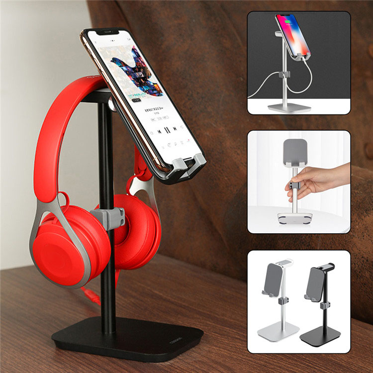 Aluminium Headphone Stand Mobile Phone Holder kanggo Meja